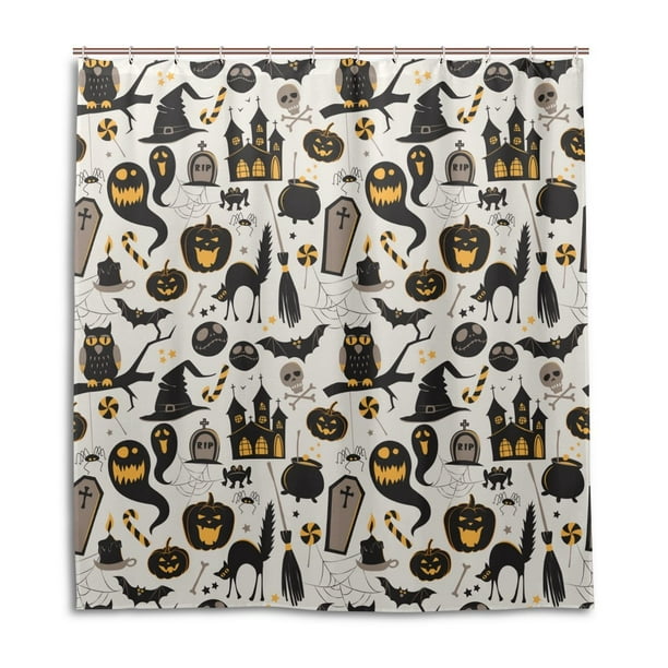 Halloween Printed Polyester Bathroom Shower Curtain Pumpkin Owl & Cat